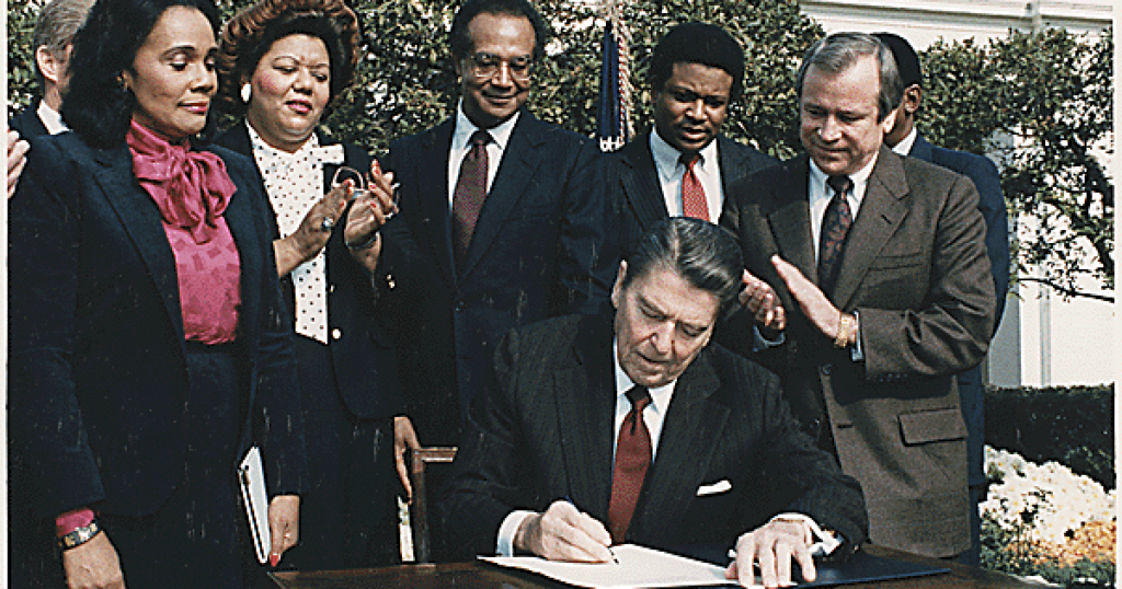 1982 Ronald Reagan signs a bill to create Martin Luther King, Jr. Day