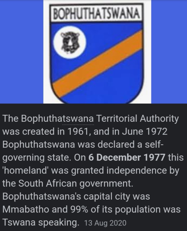 1977 South Africa grants independence to Bophuthatswana