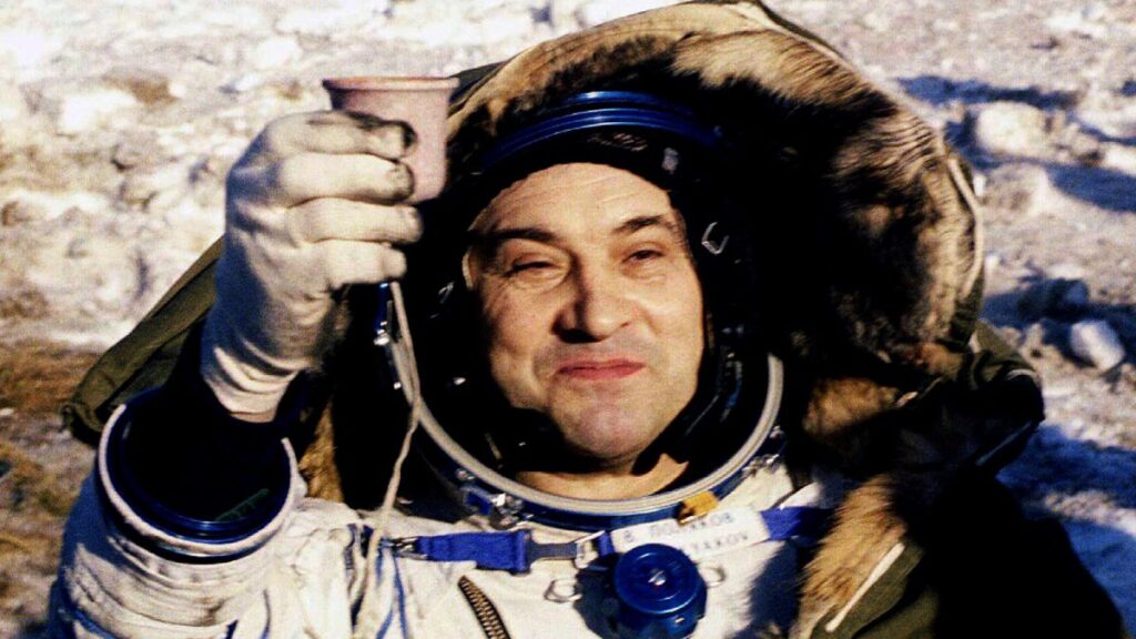 1994 Russian cosmonaut Valeri Polyakov begins his record spaceflight