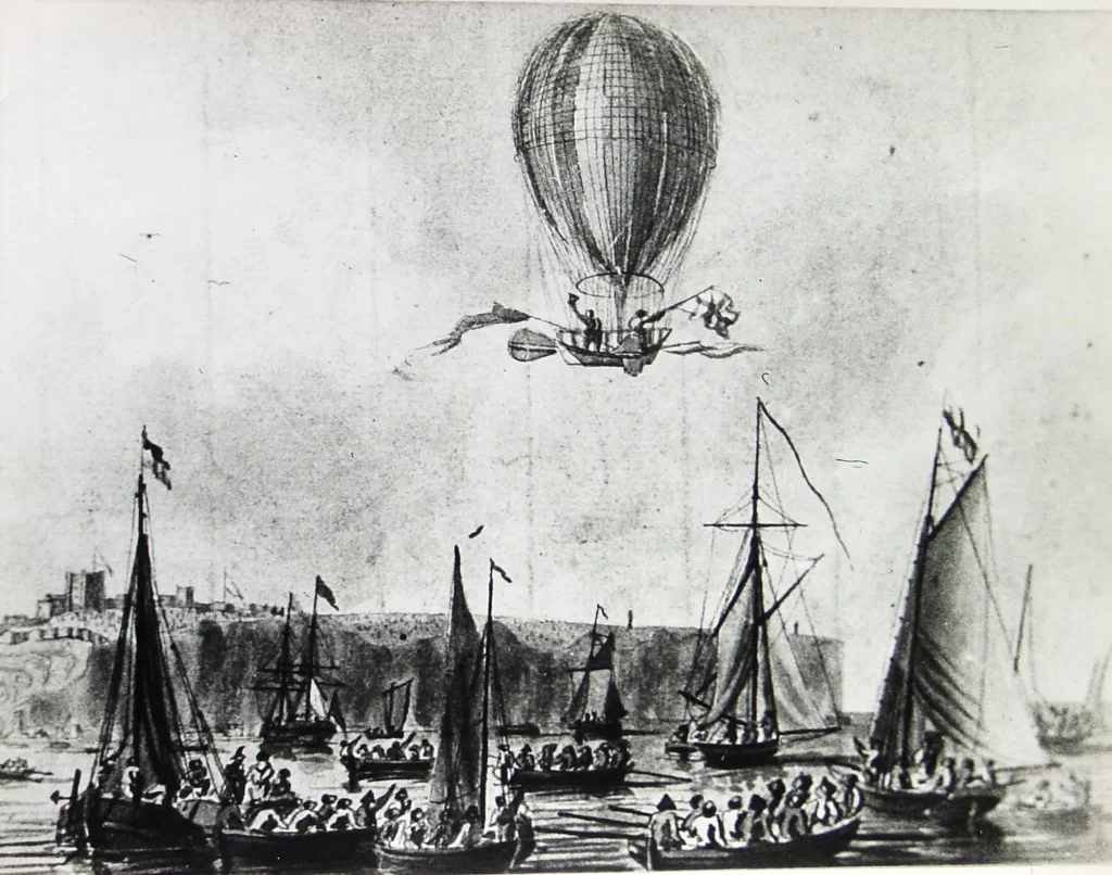 1785 Hot air balloon crosses the English Channel