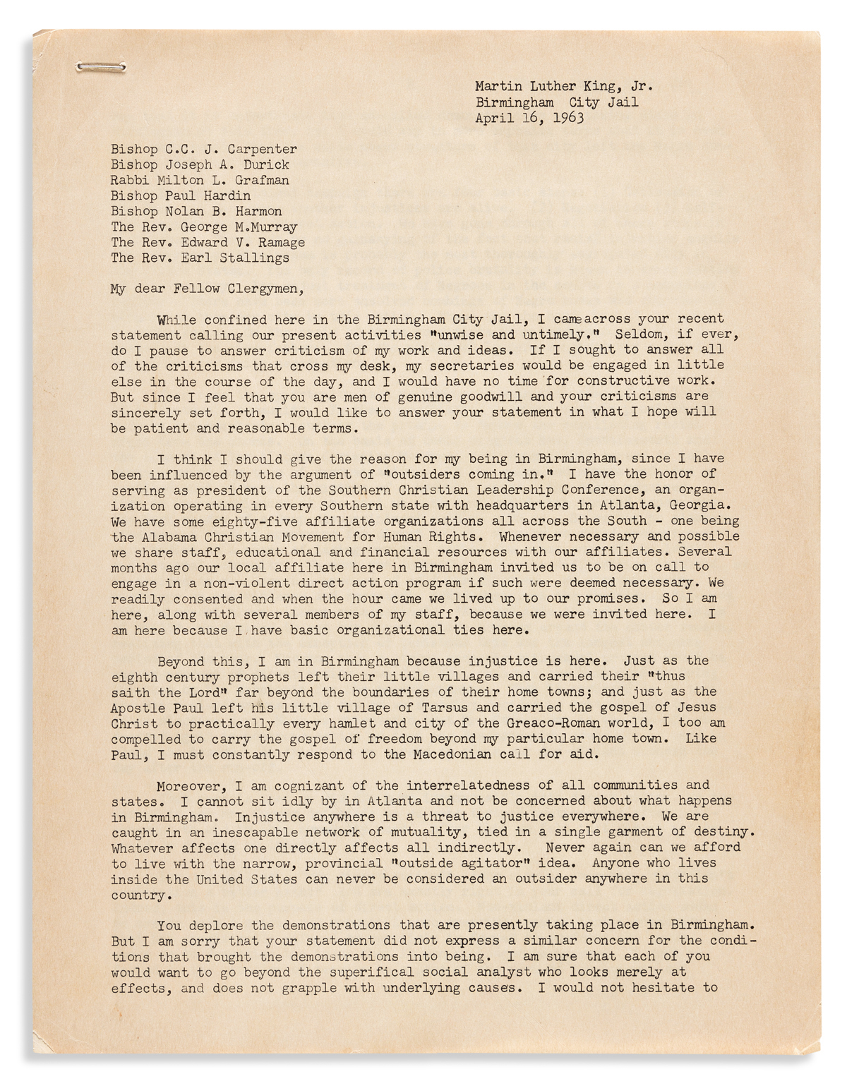 1963 Martin Luther King's Letter from Birmingham Jail is published