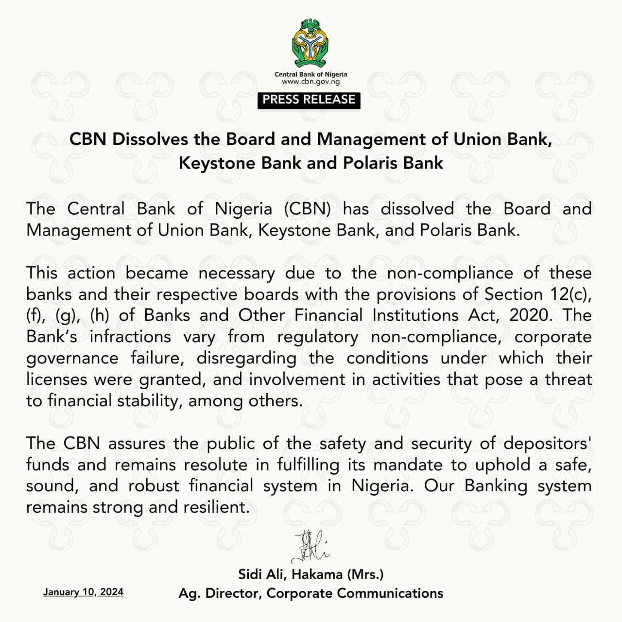 cbn dissolves boards of four banks